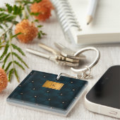 Porte-clés Élégant Cuir Vert, Diamants, Monogramme (Devant Droit)