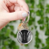 Porte-clés Élégant Damas Florales Noir Et Argent (main)