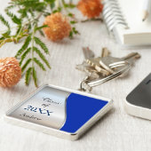 Porte-clés Élégant Diagonal Swirl Blue Silver Graduation (Côté)