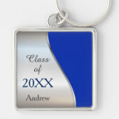 Porte-clés Élégant Diagonal Swirl Blue Silver Graduation (Devant)