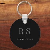 Porte-clés Élégant do-it-yourself gris monogramme et nom blan (Recto)