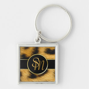 Porte-clés Élégant Empreinte de léopard Monogramme Script - P
