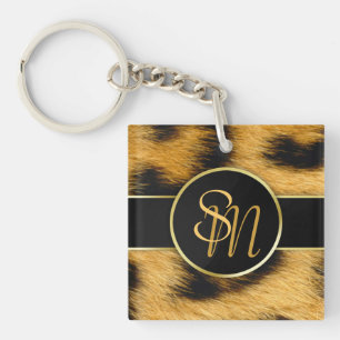 Porte-clés Élégant Empreinte de léopard Monogramme Script - P