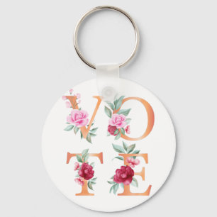 Porte-clés Élégant Féminin Fleur de Pêche Allez Voter