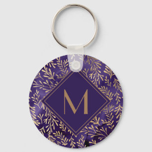 Porte-clés Élégant Feuille d'or violet élégant