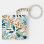 Porte-clés Élégant Feuille  Motif feuille Monogramme (Dos)