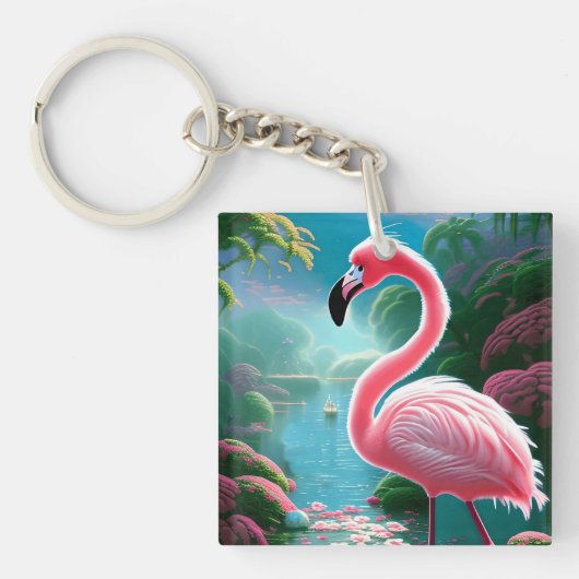 Porte-clés Élégant Flamant rose tropical-70852 (Devant)