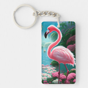 Porte-clés Élégant Flamant rose tropical-70852