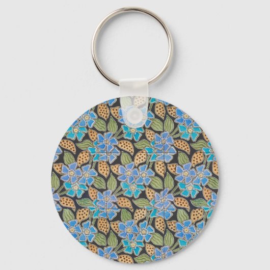Porte-clés Élégant Fleur Bleu Périwinkle Floral Classic (Recto)