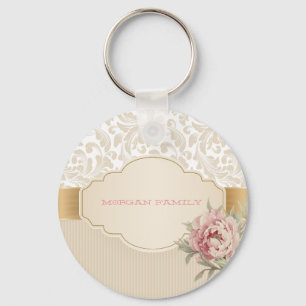 Porte-clés Élégant floral damassé de roses chic 