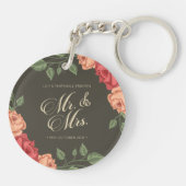 Porte-clés Élégant Floral Mr & Mrs Mariage | PORTE - CLÉ (Dos)