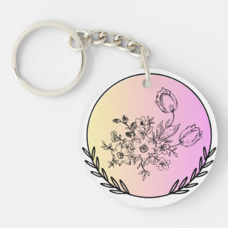 Porte-clés Elegant Floral Pastel Circle Aesthetic Design