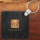 Porte-clés Elegant gold black monogram and name personalized (Verso)