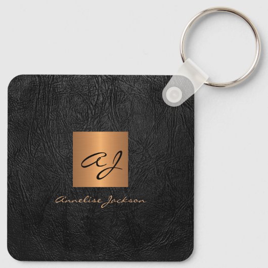 Porte-clés Elegant gold black monogram and name personalized (Dos)