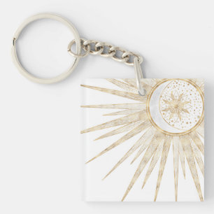 Porte-clés Elegant Gold Doodles Sun Moon Mandala Design