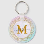 Porte-clés Elegant Gold Glitter Initial & Name (Verso)