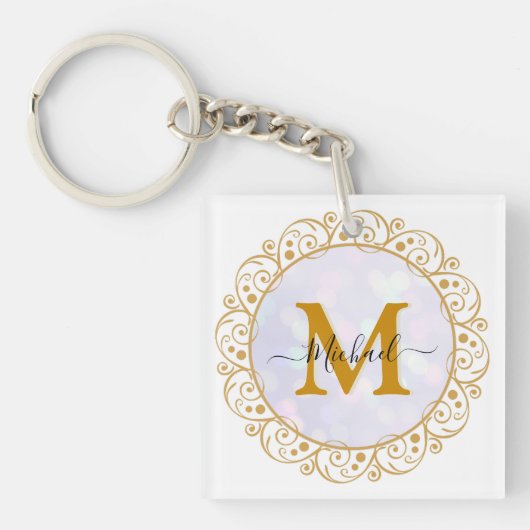 Porte-clés Elegant Gold Glitter Initial & Name (Devant)