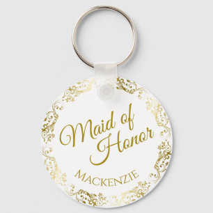 Porte-clés Elegant Gold Lace on White Maid of Honor Wedding