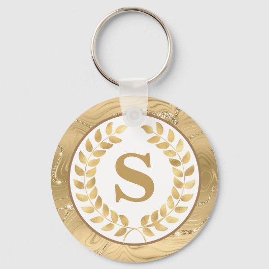 Porte-clés Elegant Gold Marble & Laurel Wreath Personalized (Recto)