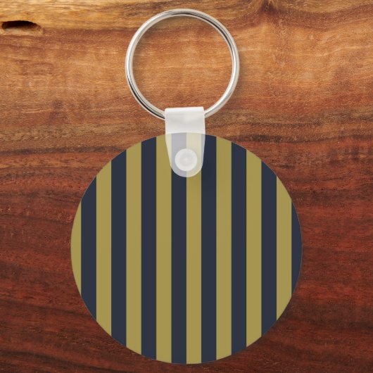 Porte-clés Elégant Gold & Navy Blue Vertical Stripes (Recto)
