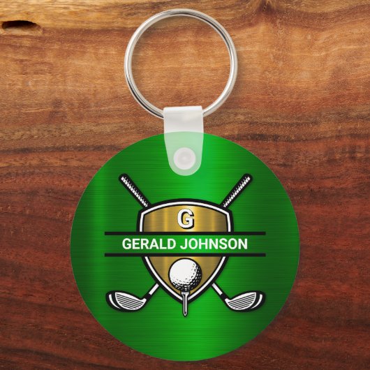 Porte-clés Elégant Gold Shield Golf Monogramme Design (Verso)