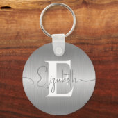 Porte-clés Élégant gris argenté brossé métallique Monogramme (Recto)