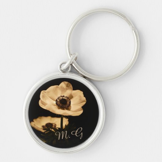Porte-clés Élégant Initiales Fleurs d'anémones (Devant)