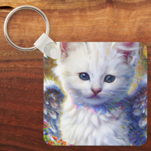 Porte-clés Élégant Kitty blanc avec ailes (Recto)