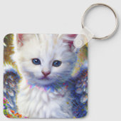 Porte-clés Élégant Kitty blanc avec ailes (Dos)