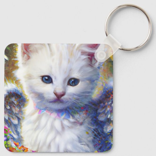 Porte-clés Élégant Kitty blanc avec ailes (Dos)