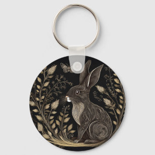 Porte-clés Elégant lapin en noir et beige