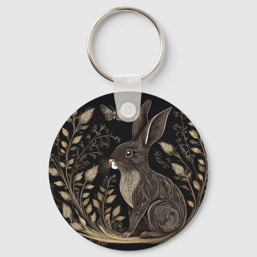 Porte-clés Elégant lapin en noir et beige (Recto)
