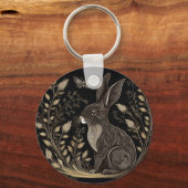 Porte-clés Elégant lapin en noir et beige (Recto)