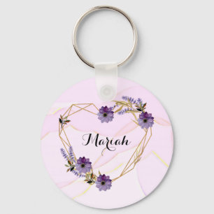 Porte-clés Élégant Lavande et Lilac coeur floral