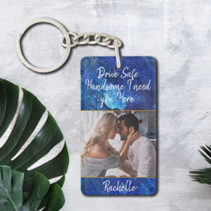 Porte-clés Elégant lecteur d'aquarelle bleu sécuritaire photo