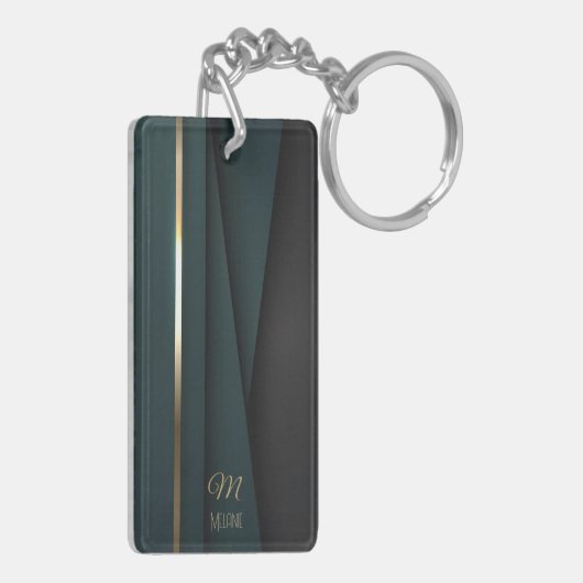 Porte-clés Élégant Luxueux Dark Green Gold Monogramme Nom (Dos gauche)