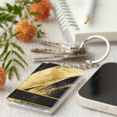 Porte-clés Élégant Luxueux Mariage de Monogramme Noir Or (Devant droit)