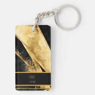 Porte-clés Élégant Luxueux Mariage Monogramme Noir Or
