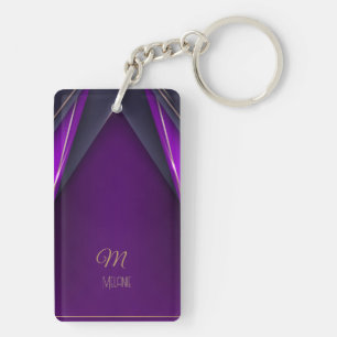 Porte-clés Elégant luxueux violet or Monogramme moderne Glam