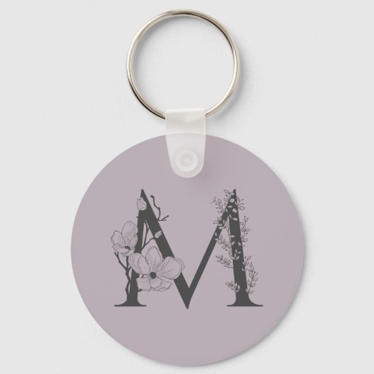 Porte-clés Élégant M Boho Floral Monogramme initial Lilac Gre (Recto)