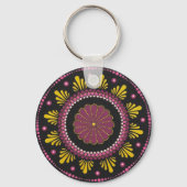 Porte-clés Elégant Mandala d'or rose, Boho Zen Dot Art Flower (Recto)