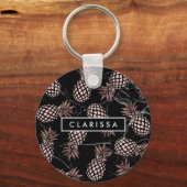 Porte-clés élégant marbre noir rose or ananas (Recto)
