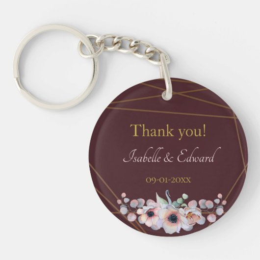 Porte-clés Élégant Mariage de Fleurs d'anémones Marsala Blush (Devant)