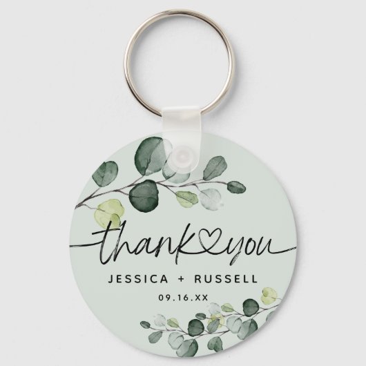 Porte-clés Élégant Mariage de Merci Eucalyptus (Recto)