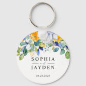 Porte-clés Élégant mariage fleuri jaune blanc (Verso)