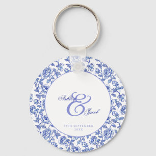 Porte-clés Élégant Mariage Floral Bleu