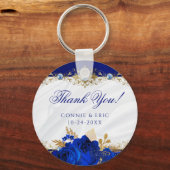 Porte-clés Elégant Mariage Floral Royal Blue Merci Favor (Recto)