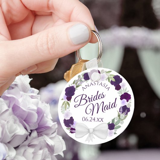Porte-clés Élégant Mariage floral violet Bridesmaid