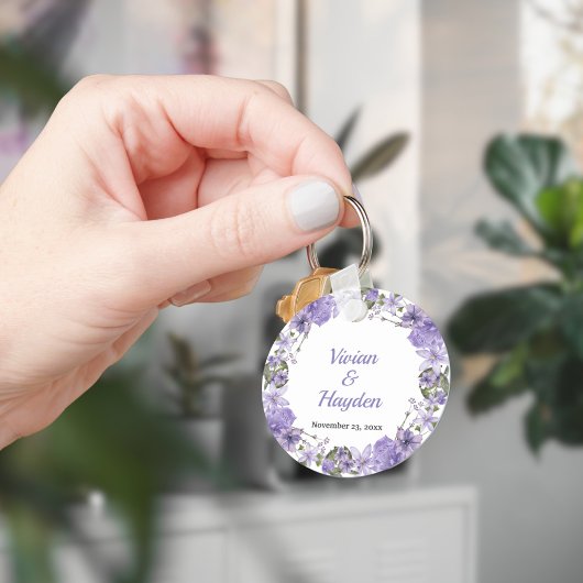 Porte-clés Élégant Mariage floral violet Porte - clé