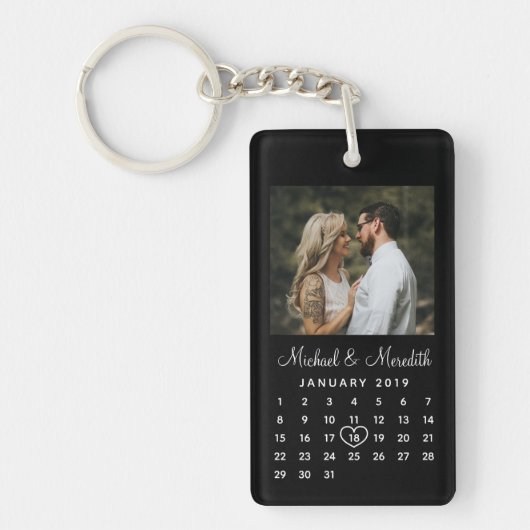 Porte-clés Élégant Mariage photo noir Calendrier Anniversaire (Devant)